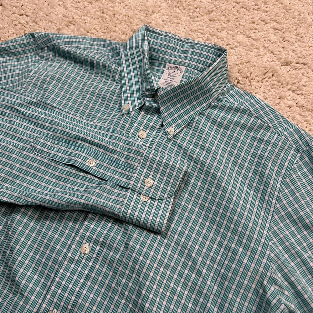 Brooks Brothers Regent Button Down Shirt Medium Green Plaid Supima Cotton